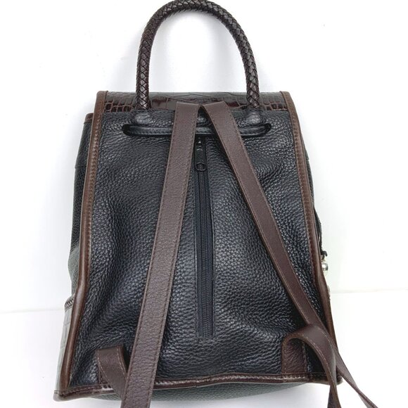 Brighton Backpack Purse Black Leather/Brown Croc Embossed Leather A519620 - Picture 10 of 16